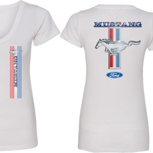 Ford Mustang Stripe Front & Back Print Ladies V-Neck Shirt 13732D1-FB-N1540