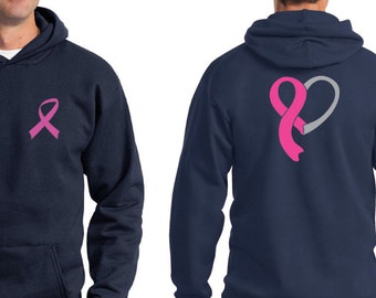 Bröstcancermedvetenhet Rosa Bandet Hjärtband Tryckt Huvtröja Fram & Bak FBHEART-PC90H
