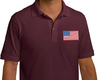 US Flag Pocket Print Mens Pique Polo Tee T-Shirt 3991-KP150