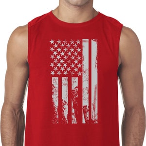 Distressed Stars and Stripes Flag Men's USA Sleeveless Tee T-Shirt DISFLAG-42700