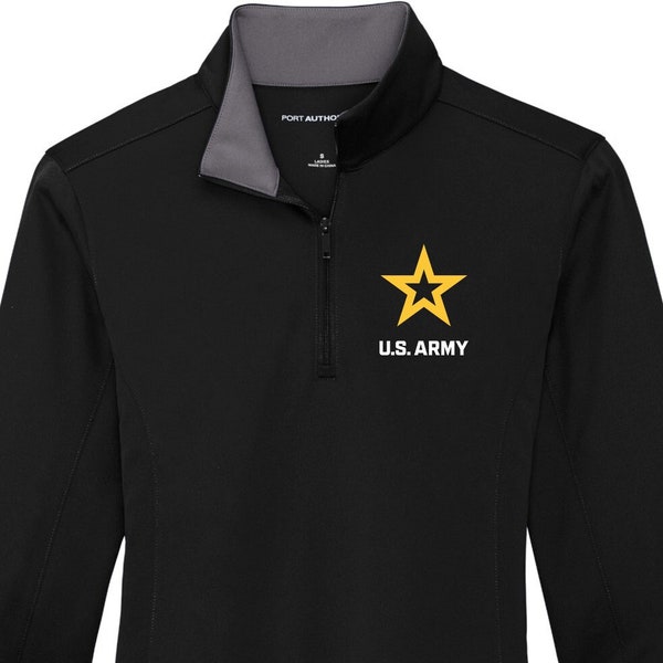 U.S. Army Star White Chest Print Ladies Silk Touch Performance 1/4 Zip 25093ED-PP-LK584