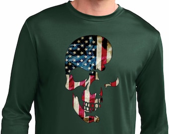 Schädel Americana Männer USA Feuchtigkeit Feuchtigkeitstransport Langarm-t-Stück T-Shirt-T-Shirt-19425 D 2-ST350LS
