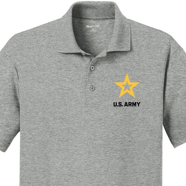 U.S. Army Star Black Chest Print Men's Textured Polo Tee T-Shirt 25092ED-PP-ST640