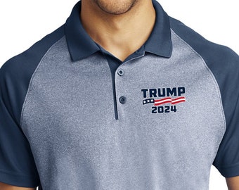 Donald Trump 2024 Brustdruck Herren Raglan Heather Block Poloshirt 23661EL9-PP-ST641