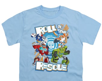 Transformers Roll to the Rescue Kid&#39;s Light Blue T-Shirts