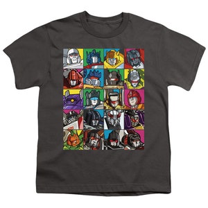 Transformers Character Squares Kid&#39;s Charcoal T-Shirts