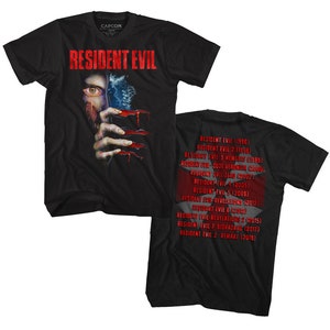 Resident Evil Release Dates Front and Back Black Shirts