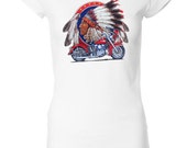 Ladies Biker Big Chief Indian Motorcycle Longer Length T-Shirt BIGCHIEF-8101