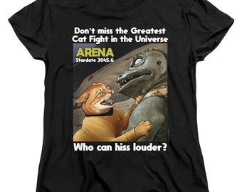 Star Trek Cat Fight Women's T Shirt, Funny Sci Fi Graphic Tee, Licensed Star Trek Shirt, Gift for Trekkie