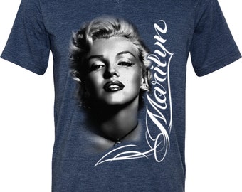 Marilyn Monroe Black and White Tri Blend V-neck Tee T-shirt
