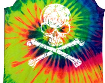 Men's White Distressed Skull Tie Dye Tank Top WS-11656-3500