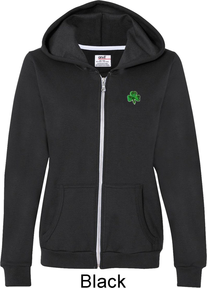 Shamrock Sequins Patch Pocket Print Ladies St Patrick/'s Day Full Zip Hoody 1113217-PP-71600FL