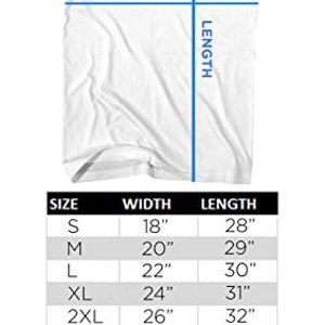May include: A chart showing the size and measurements of adult short-sleeved t-shirts. The chart shows the width and length of the shirts in inches for sizes S through 6XL. The chart also includes the text "Allow +/- 1/2 inch tolerance on all measurements" and the logo "AMERICAN CLASSICS".