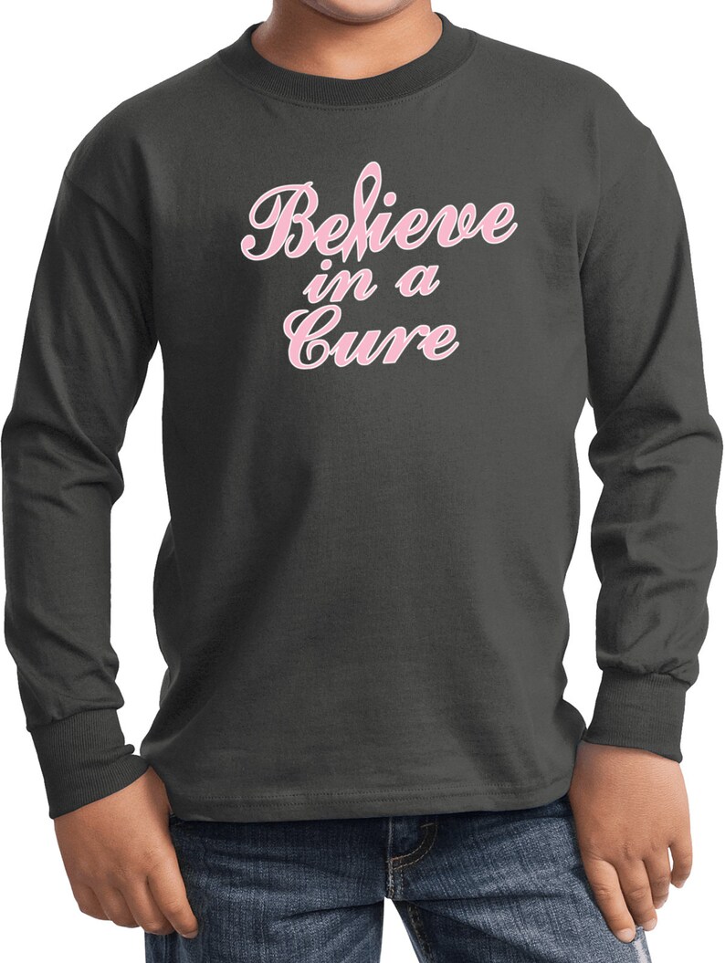 Kid/'s Breast Cancer Awareness Believe in a Cure Long Sleeve Tee T-Shirt 19099E4-PC61YLS