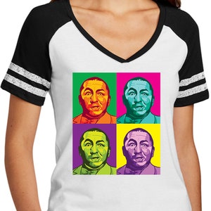 The Three Stooges Curly Squared Women’s Game V-Neck Tee T-Shirt 26284NBT2-DM476