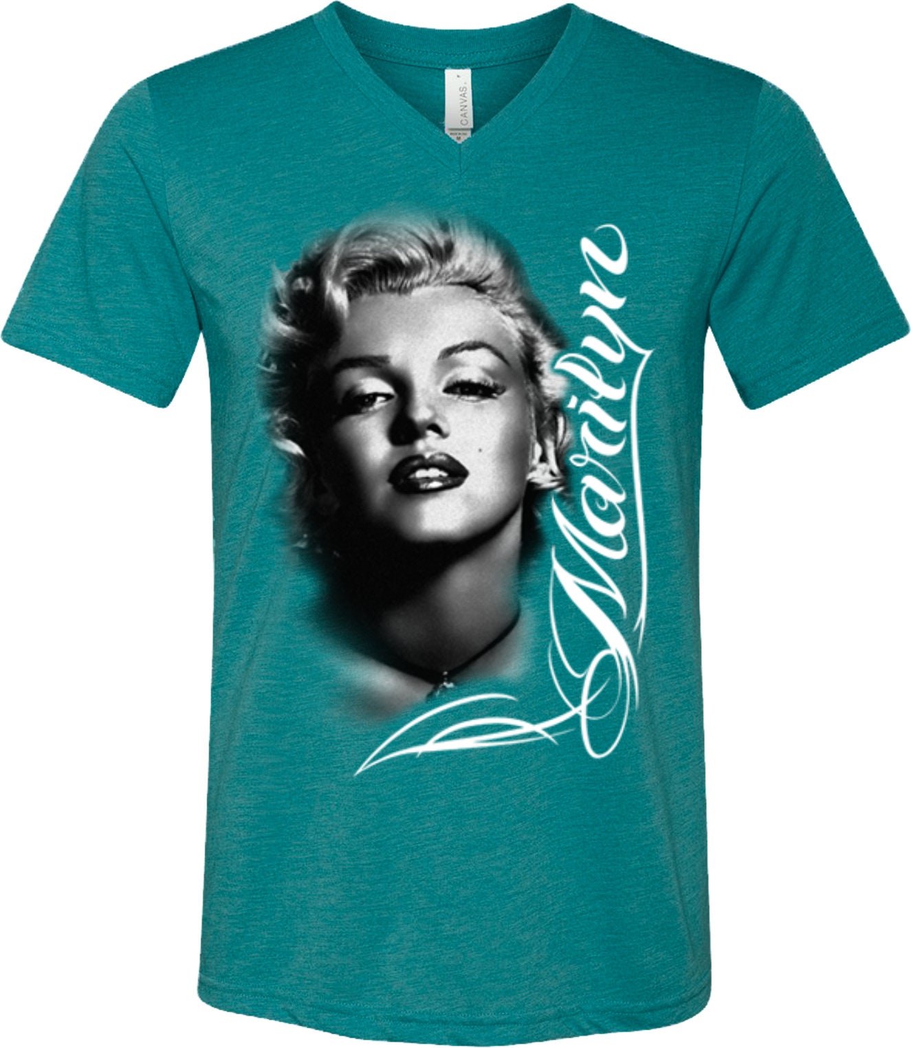 GMHH375マリリン Marilyn Monroe Black and White Tri Blend V-neck Tee T-shirt
