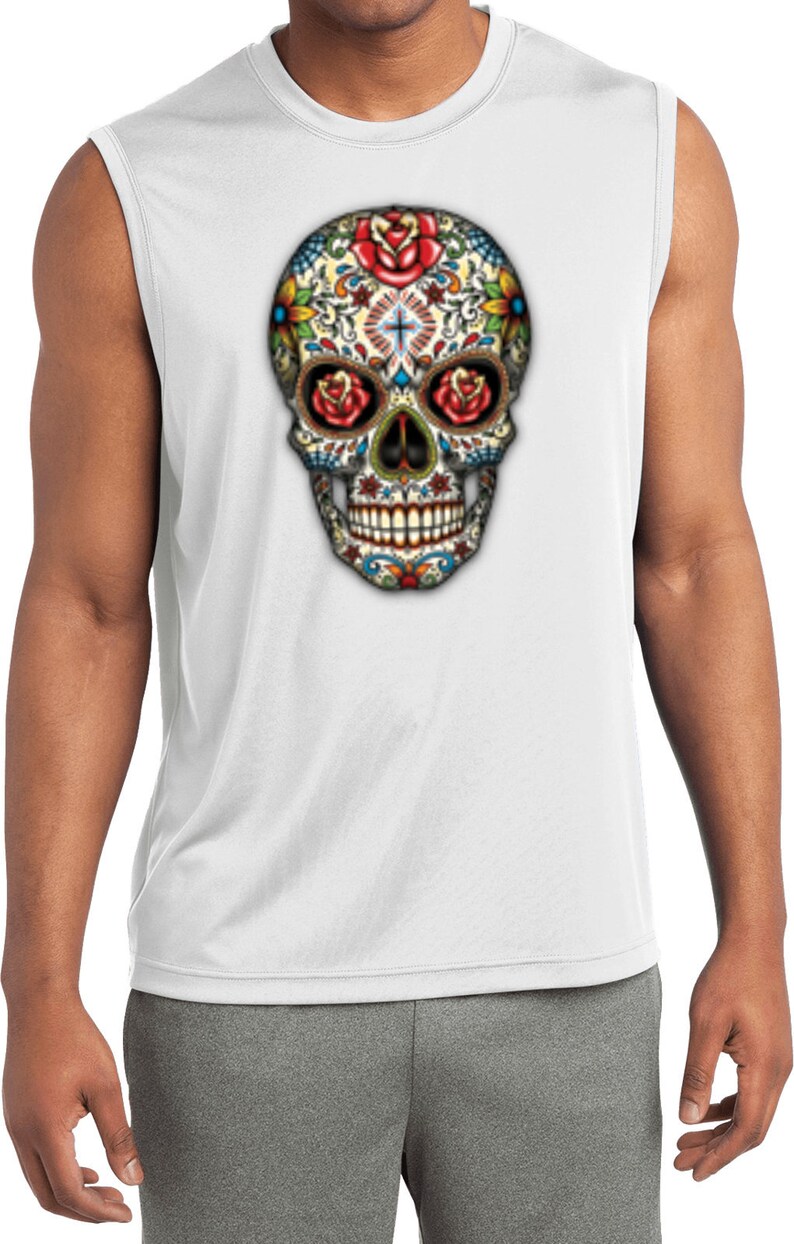 Sugar Skull with Roses Men/'s Halloween Sleeveless Moisture Wicking Tee T-Shirt 16553-ST352