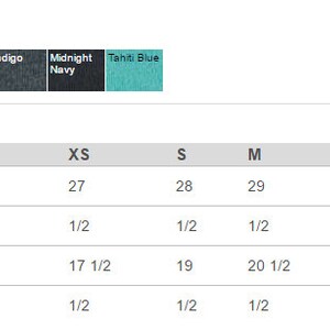 May include: Size chart for a t-shirt showing measurements in inches for body length and width. The chart includes sizes XS, S, M, L, XL, and 2XL. The tolerance for both body length and width is 1/2 inch.