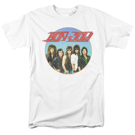 Bon Jovi White Shirts Distressed Circular Photo Tee Officially