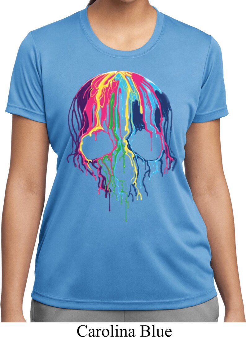 Ladies Halloween Melting Skulls Moisture Wicking Shirt 19423NBT2-LST350