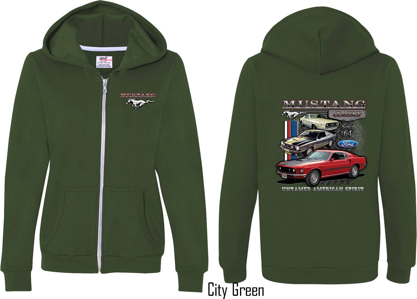 Ladies Ford Mustangs Untamed Front & Back Print Full Zip