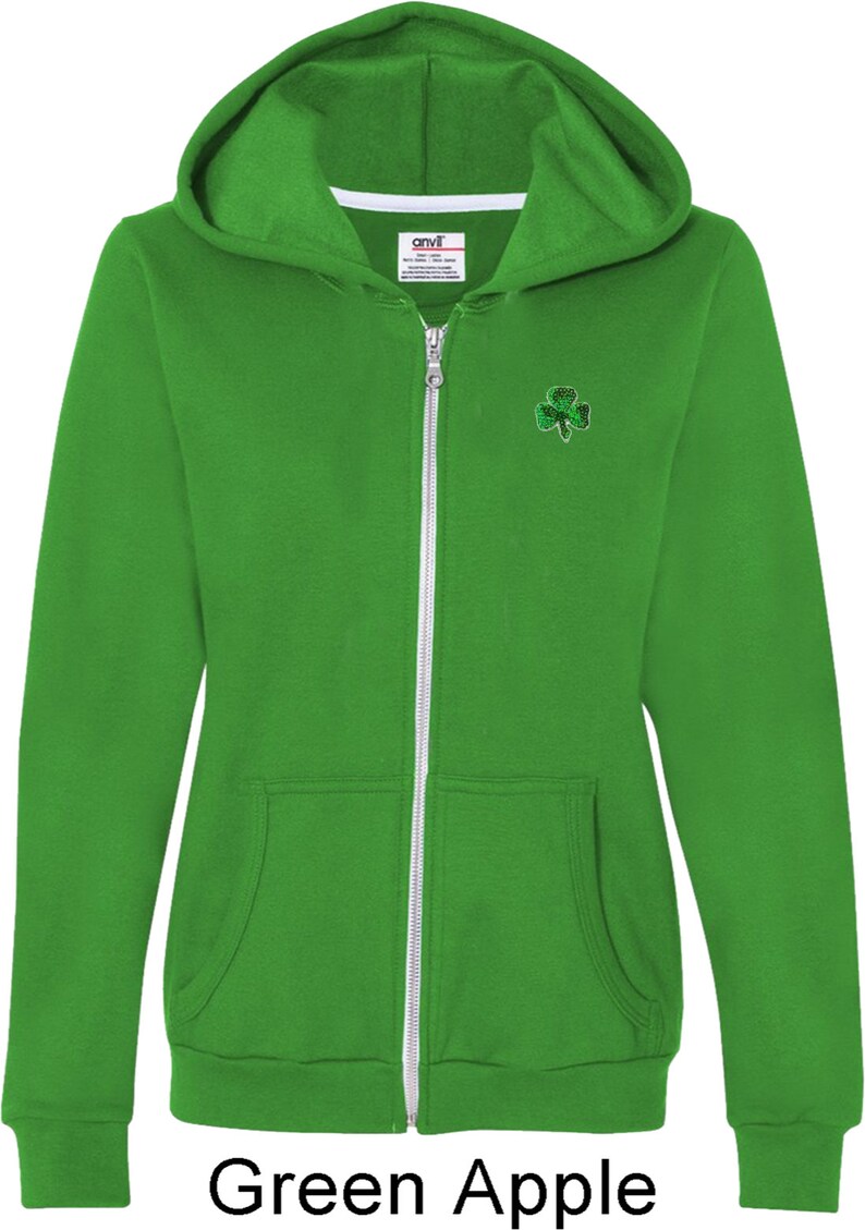 Shamrock Sequins Patch Pocket Print Ladies St Patrick/'s Day Full Zip Hoody 1113217-PP-71600FL
