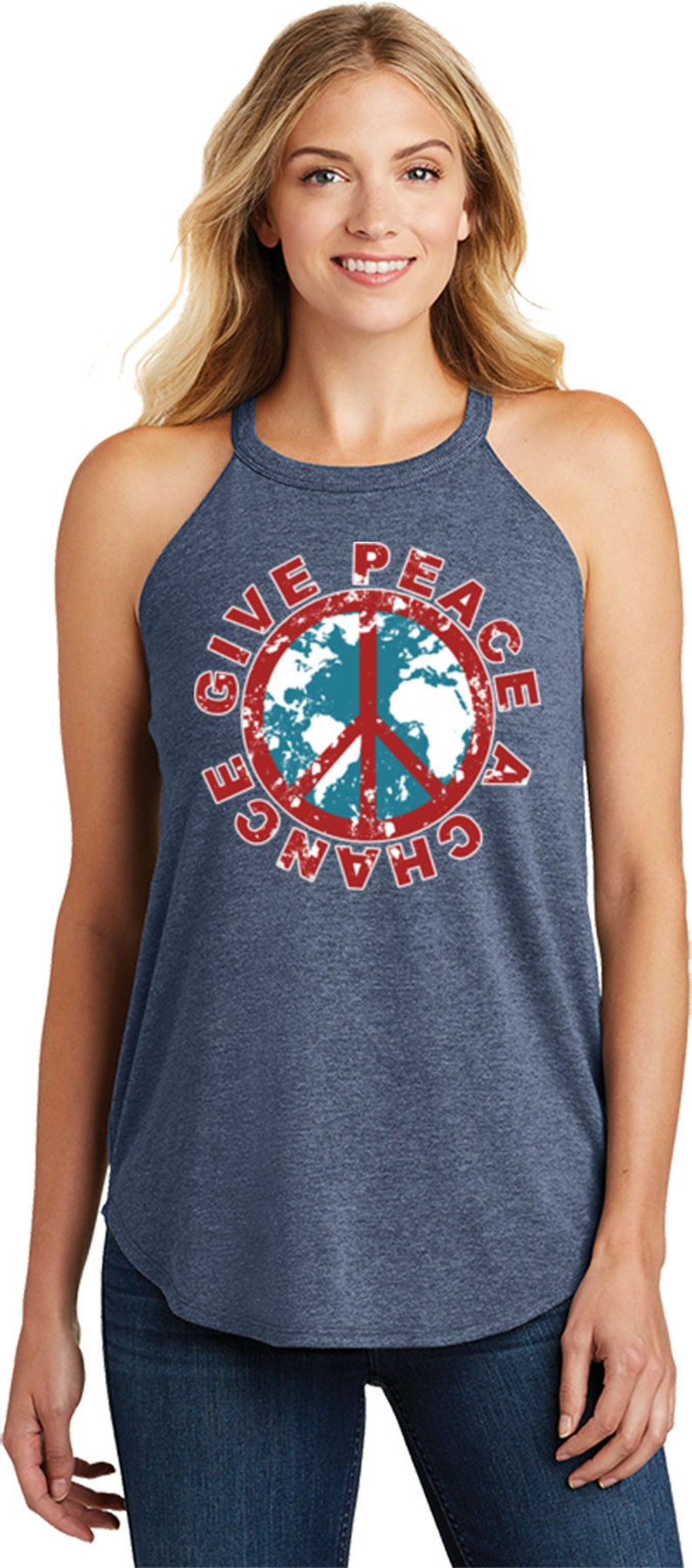 Give Peace a Chance Ladies Tri Blend Rocker Tank Top CHANCE-DT137L
