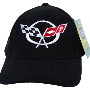 Chevy Corvette Hat C5 Flags Black Embroidered Cap - H108