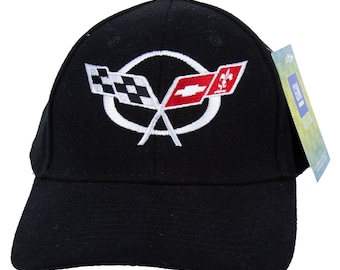 Chevy Corvette Hat C5 Flags Black Embroidered Cap - H108