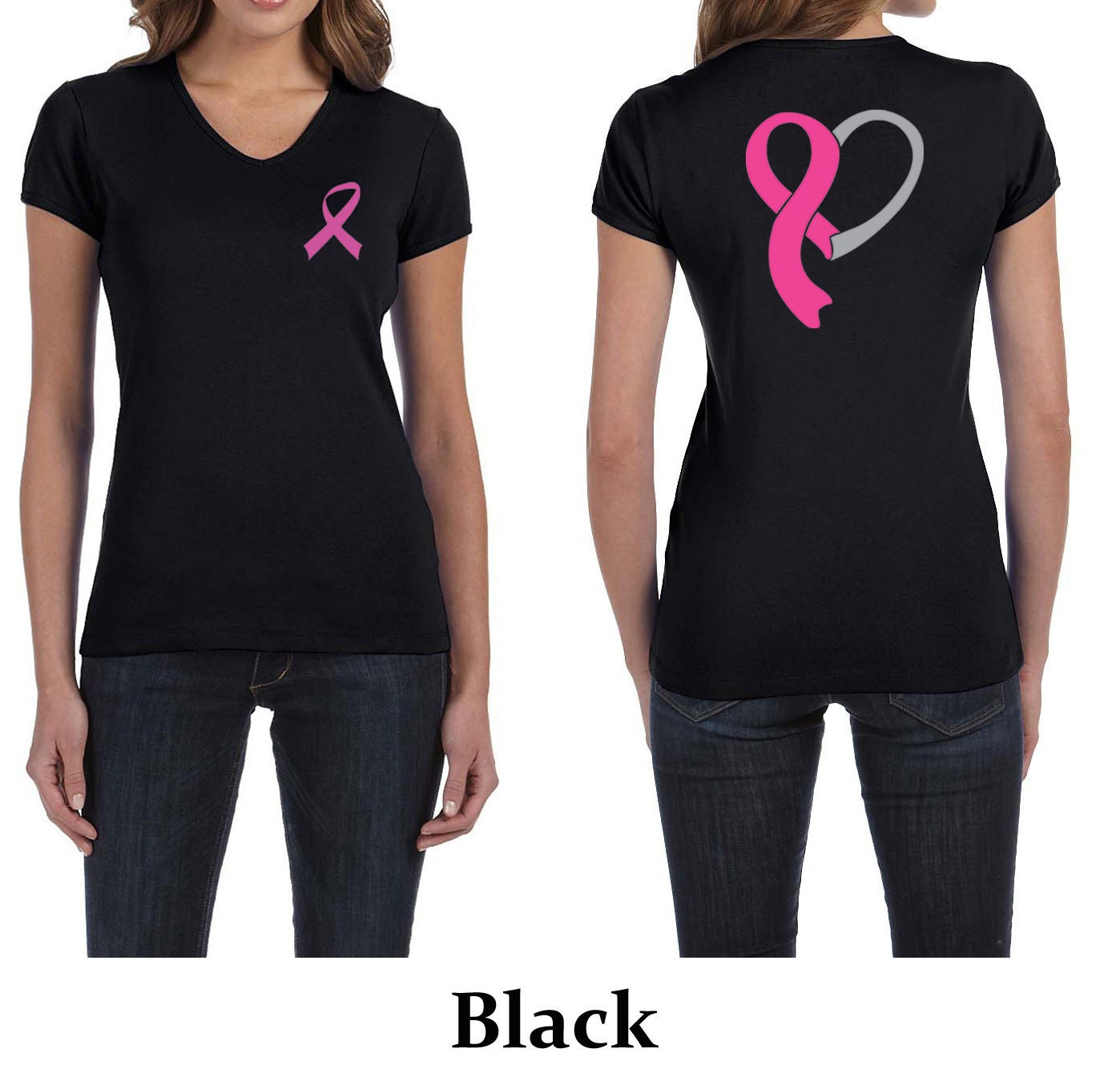Pink Ribbon Heart Ribbon Front & Back Print Ladies Breast | Etsy