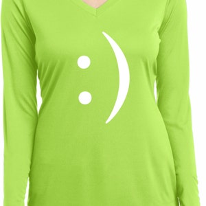 Smile Chat Face Ladies Moisture Wicking V-neck Long Sleeve Tee T-Shirt SMILEYCHAT-LST353LS