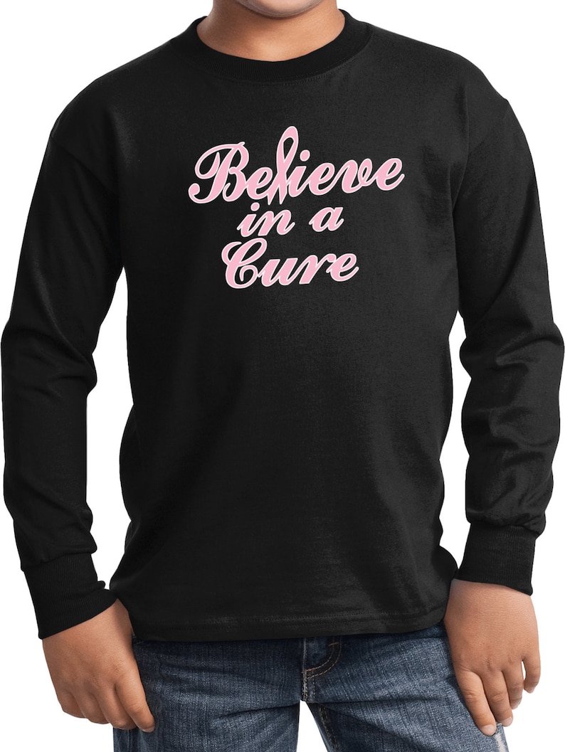 Kid/'s Breast Cancer Awareness Believe in a Cure Long Sleeve Tee T-Shirt 19099E4-PC61YLS