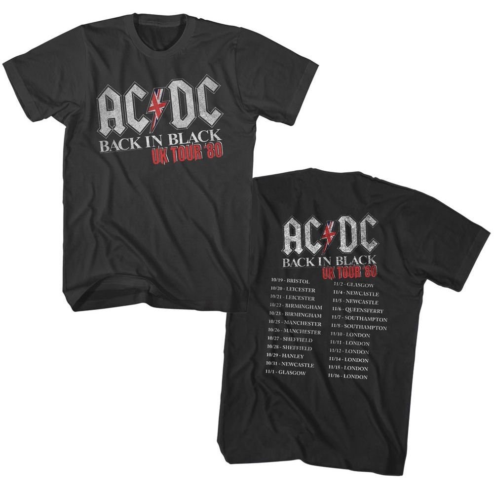 AC/DC Back in Black UK Tour Front & Back Print Charcoal Grey Shirt