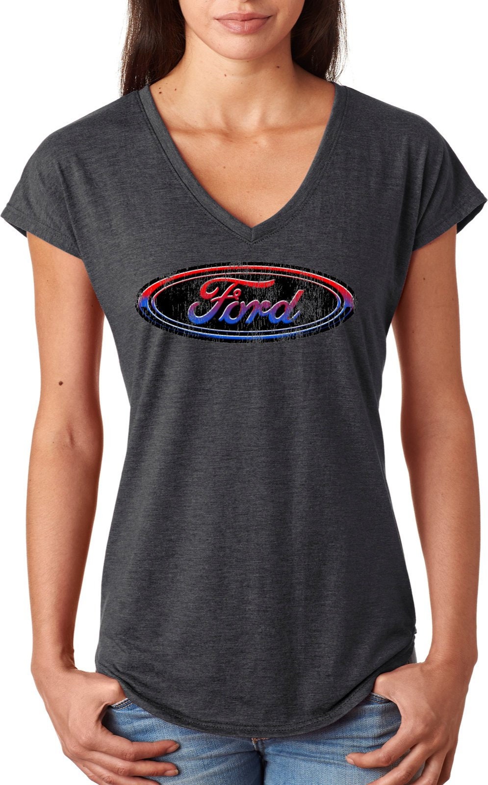Distressed Ford Oval Ladies Ford Tri-Blend V-Neck Tee T-Shirt | Etsy