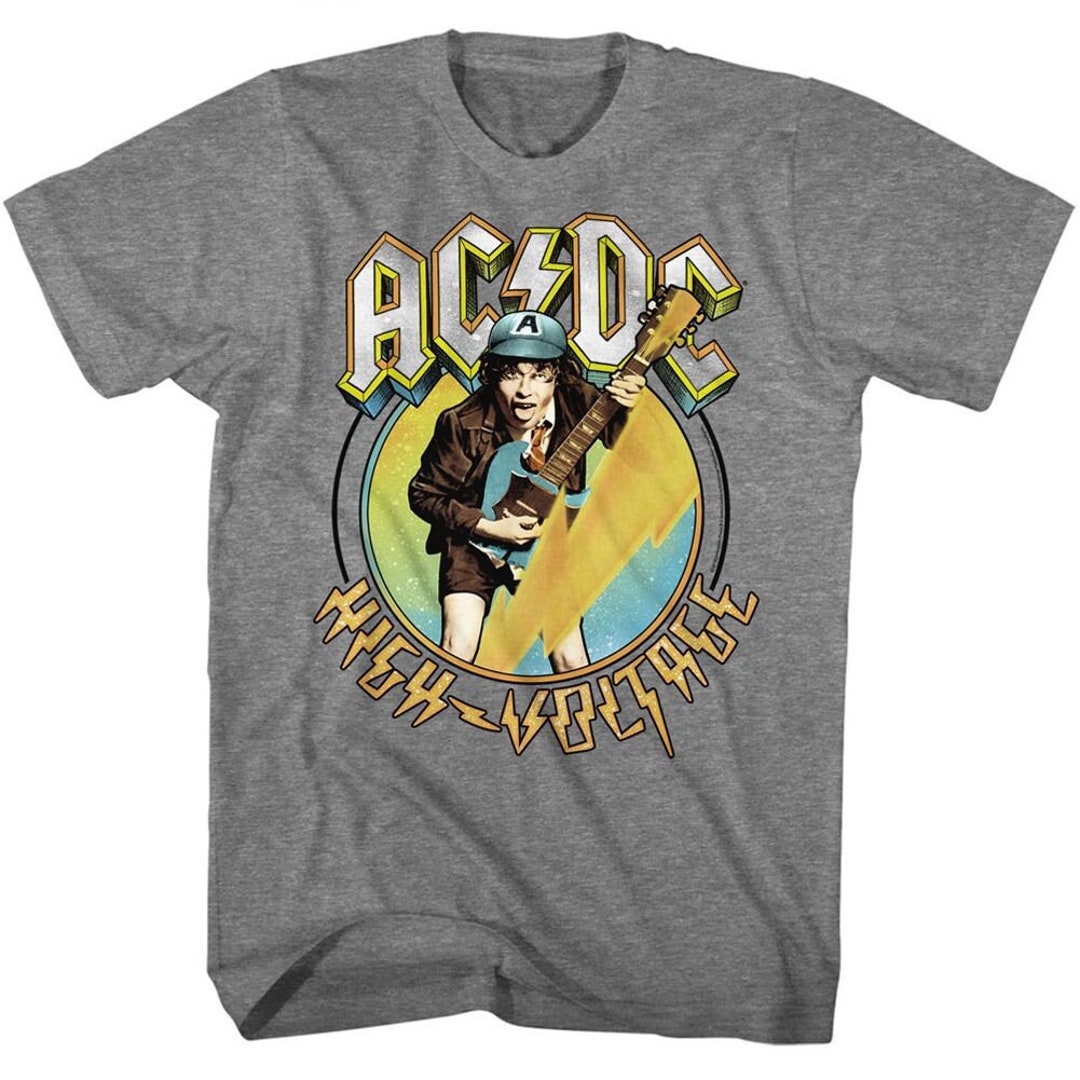AC/DC Blue and Yellow High Voltage Adult Heather Grey Shirts - Etsy