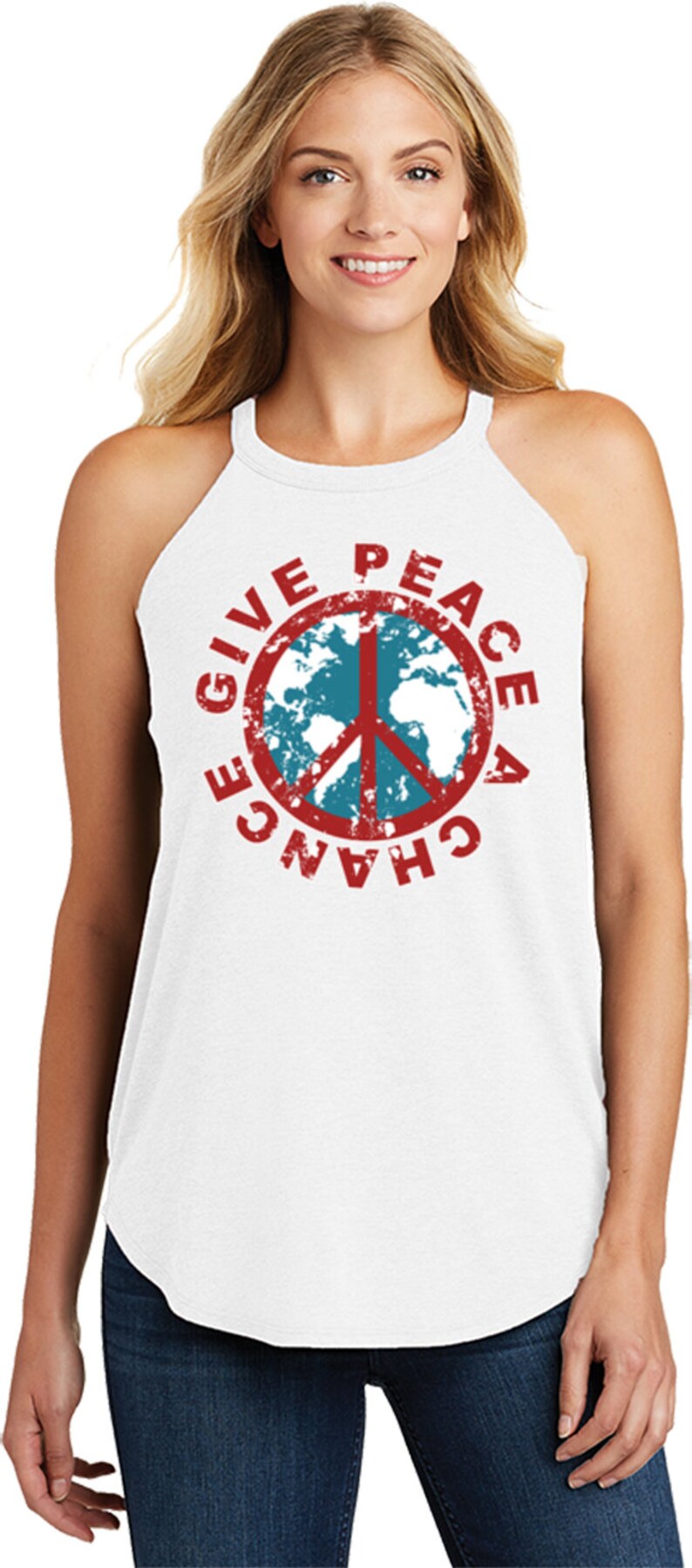 Give Peace a Chance Ladies Tri Blend Rocker Tank Top CHANCE-DT137L