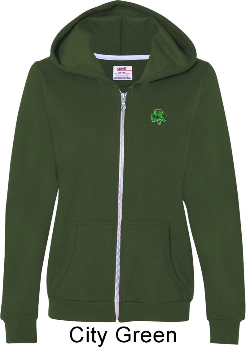 Shamrock Sequins Patch Pocket Print Ladies St Patrick/'s Day Full Zip Hoody 1113217-PP-71600FL