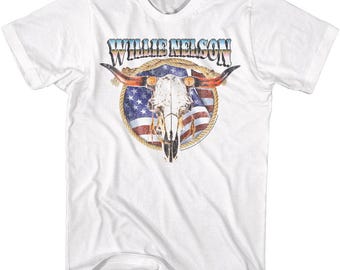 Willie Nelson Cow Skull and Horns White Shirt