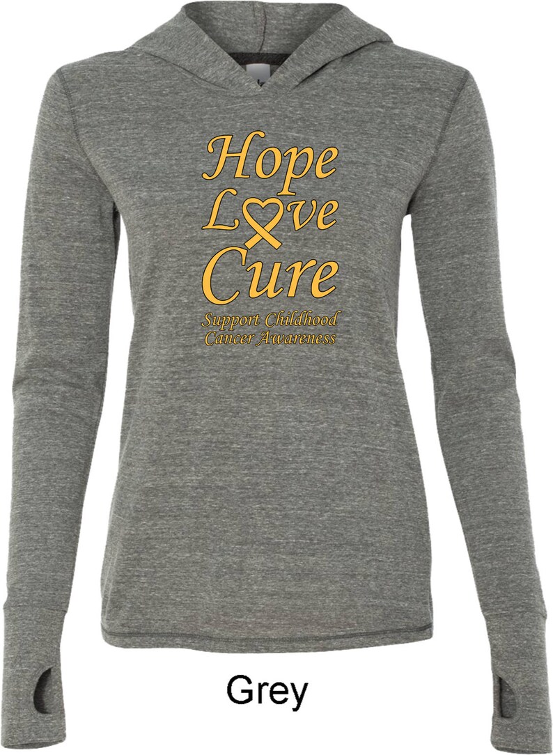 Ladies Hope Love Cure Support Childhood Cancer Awareness Tri Blend Hoodie Tee T-Shirt CH-HLC-W3101