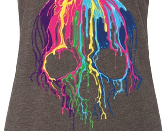Ladies Halloween Melting Skulls Tri Blend Racerback Tank Top 19423NBT2-NL6733