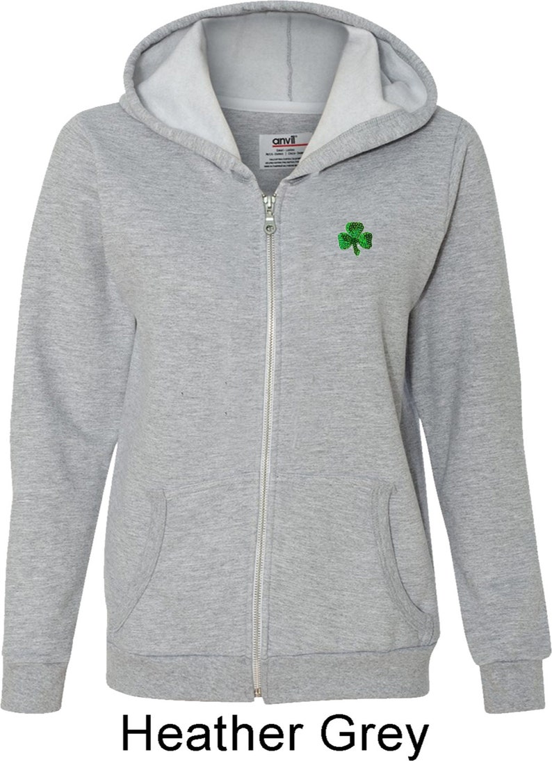 Shamrock Sequins Patch Pocket Print Ladies St Patrick/'s Day Full Zip Hoody 1113217-PP-71600FL