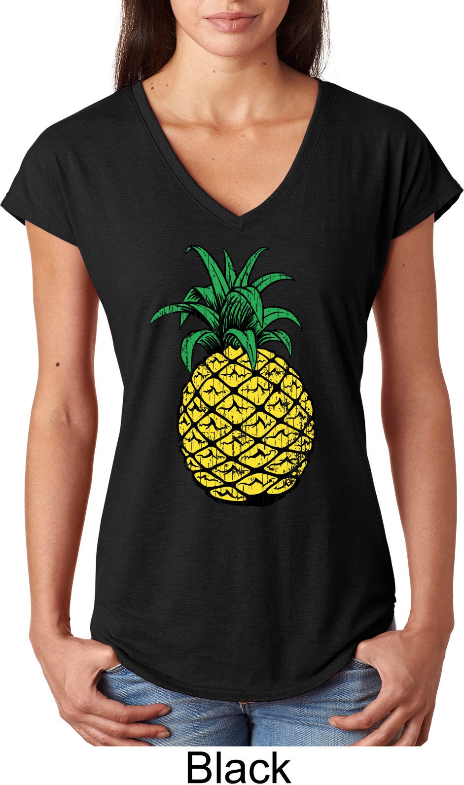 Ladies Distressed Pineapple Tri-Blend V-Neck Shirt | Etsy