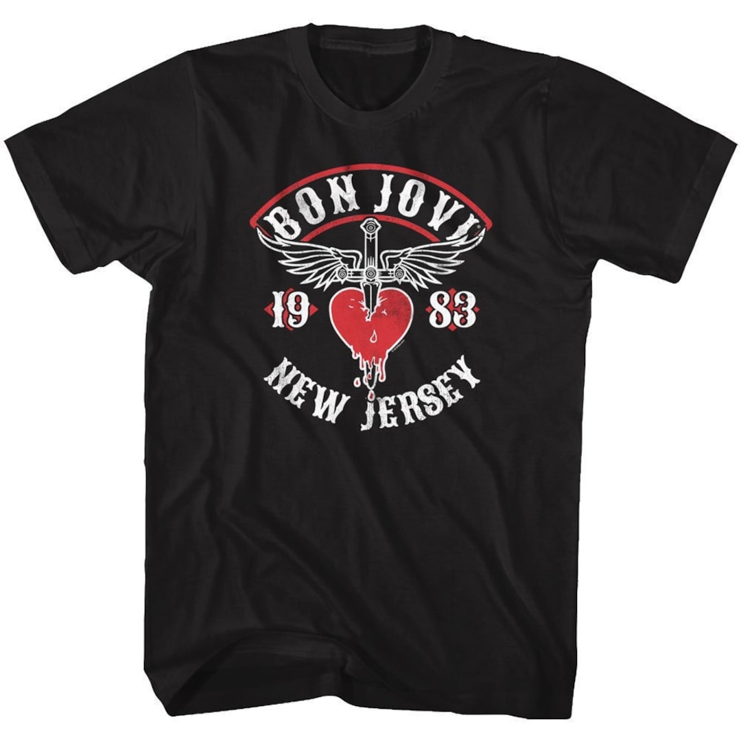 Bon Jovi Heart and Sword 1983 New Jersey Black Shirts - Etsy