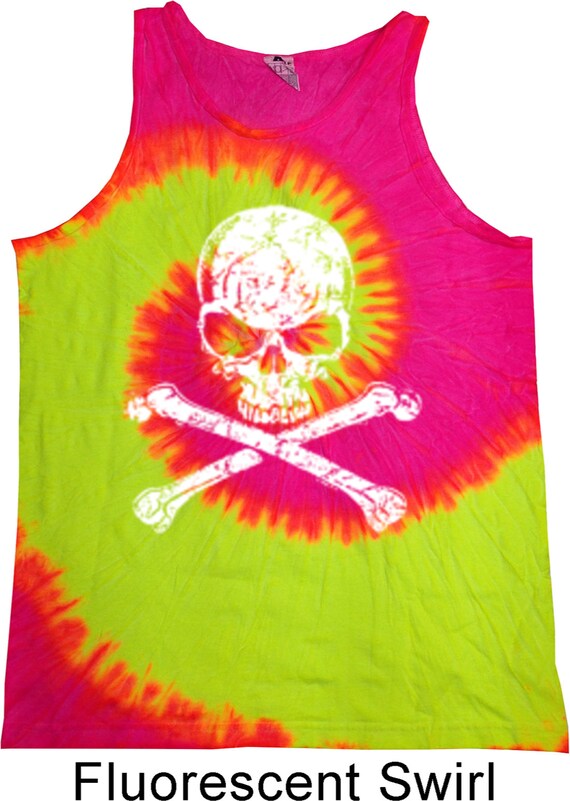 Men's White Distressed Skull Tie Dye Tank Top WS-11656-3500
