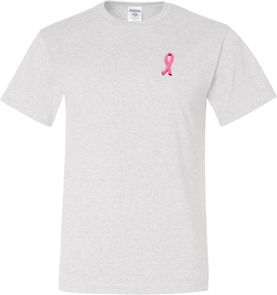 Breast Cancer Awareness Embroidered Ribbon Pocket Print Tall Tee T