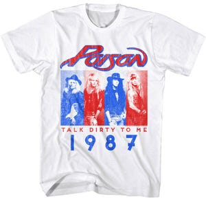 Poison Talk Dirty to Me 1987 T-Shirt – Officially Licensed Vintage Rock Tee, White Band Shirt, Glam Metal Concert Merch