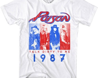 Poison Talk Dirty to Me 1987 T-Shirt – Officially Licensed Vintage Rock Tee, White Band Shirt, Glam Metal Concert Merch
