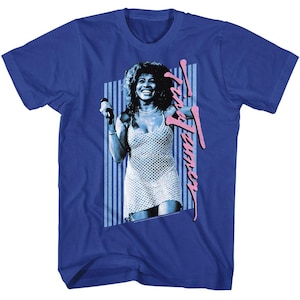 Tina Turner Royal Blue Shirt – Officially Licensed Tee Featuring Background Bars Graphic, Music Legend T-Shirt