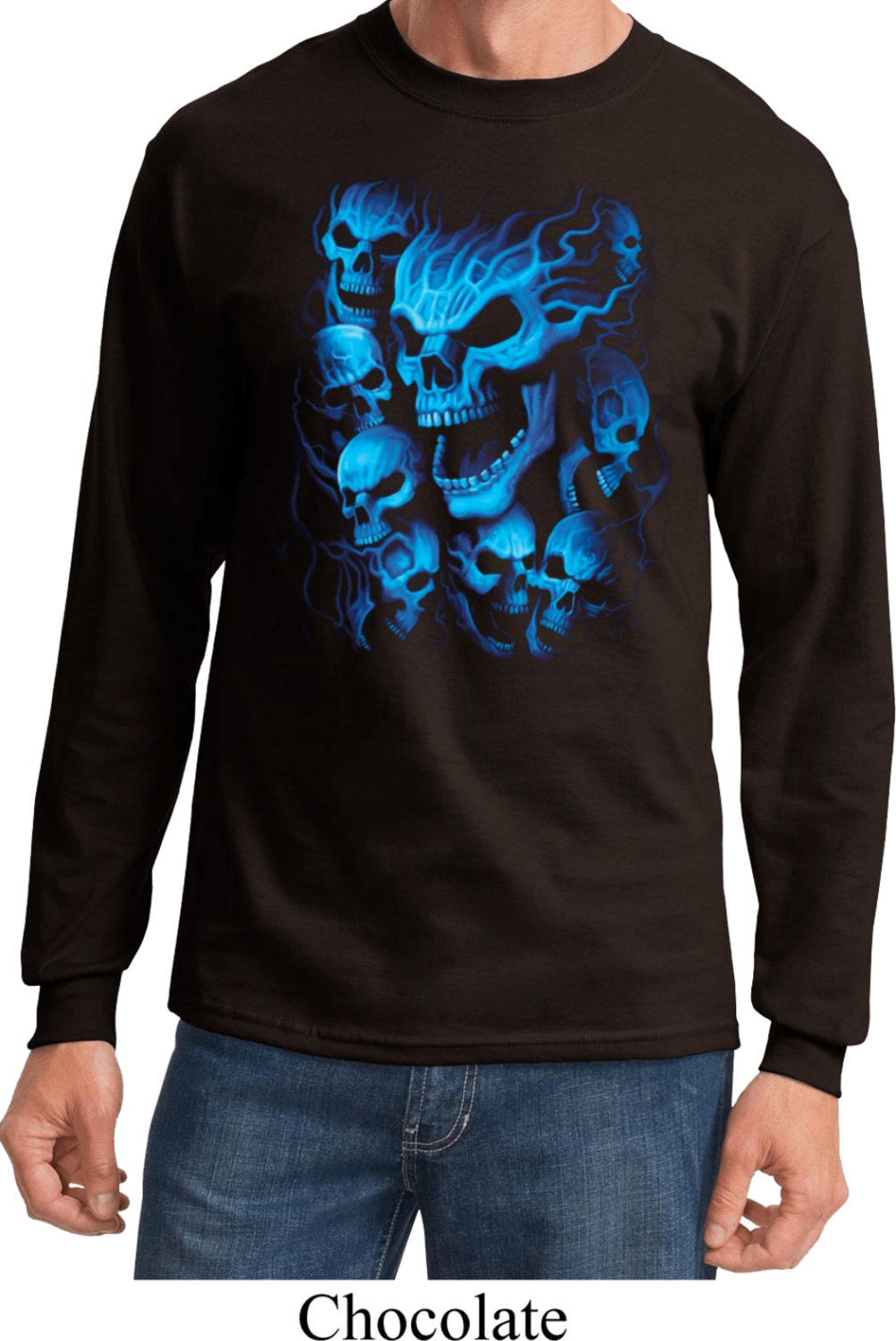 Screaming Blue Skulls Long Sleeve Tee T-shirt 18634D0-PC61LS - Etsy