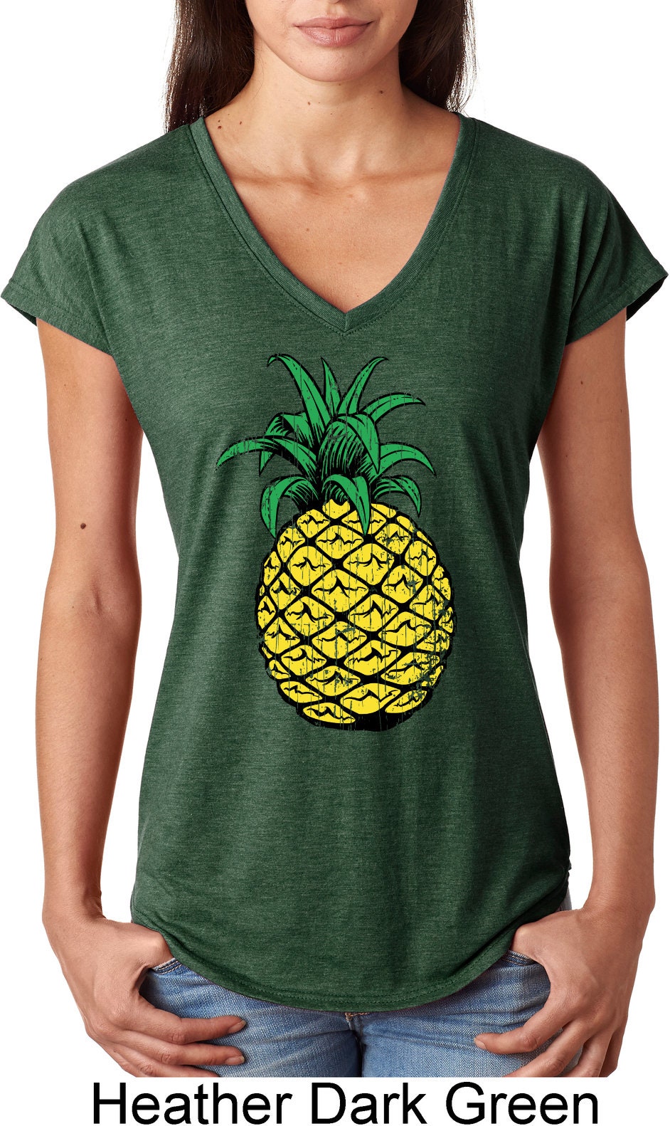 Ladies Distressed Pineapple Tri-Blend V-Neck Shirt | Etsy